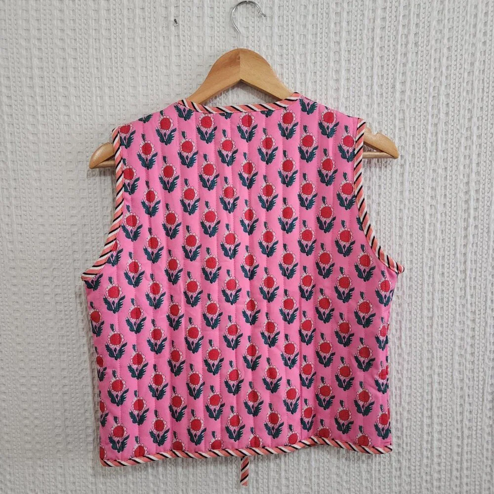 Amazon Cropped Floral Quilted Puffer Vest Printed Padded Gilet Outwear Small